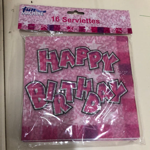 Pack of 16  serviettes Pink 'happy birthday'