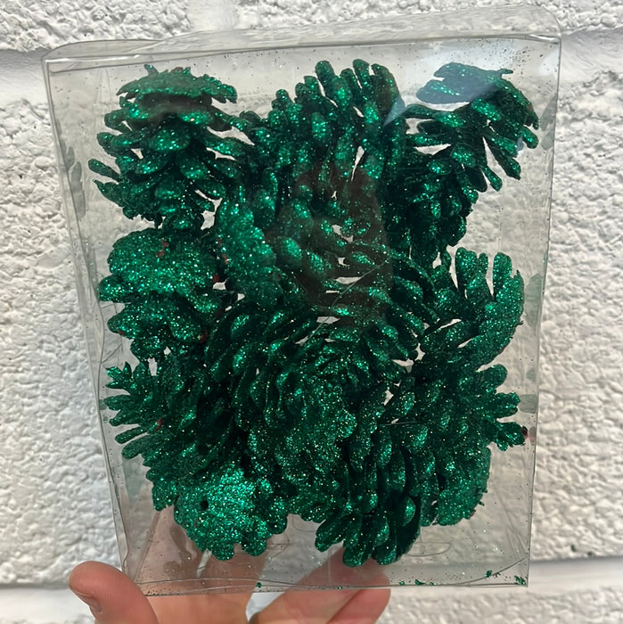 Green 24 Loose Glittered Pine Cones