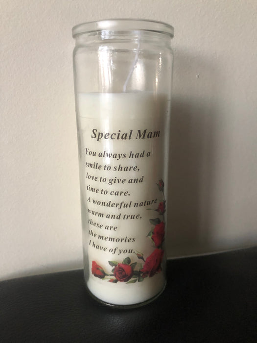 Glass Vase Memorial Candle - Length 18cm - Special Mam