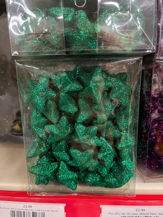 48 Loose Green Glittered Stars