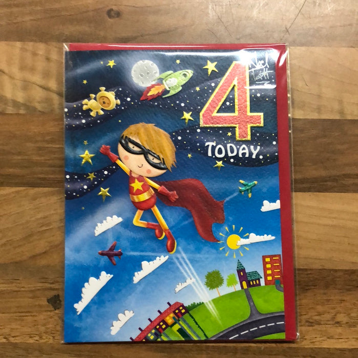 7x5" Card - 4th Birthday - Superheroes