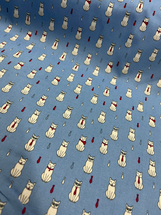 Blue Cat 1 Metre 100 % Cotton Poplin Fabric Width: 110cm (44 inches)