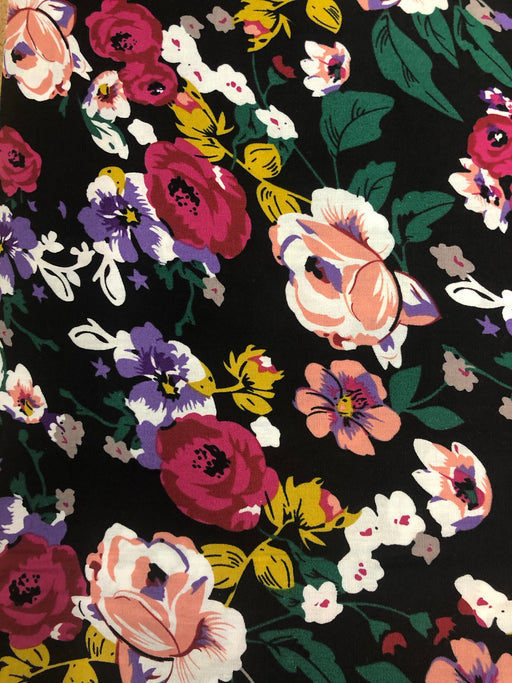 100% Cotton Poplin Fabric x 110cm - Pink Cerise Purple Dress Flowers