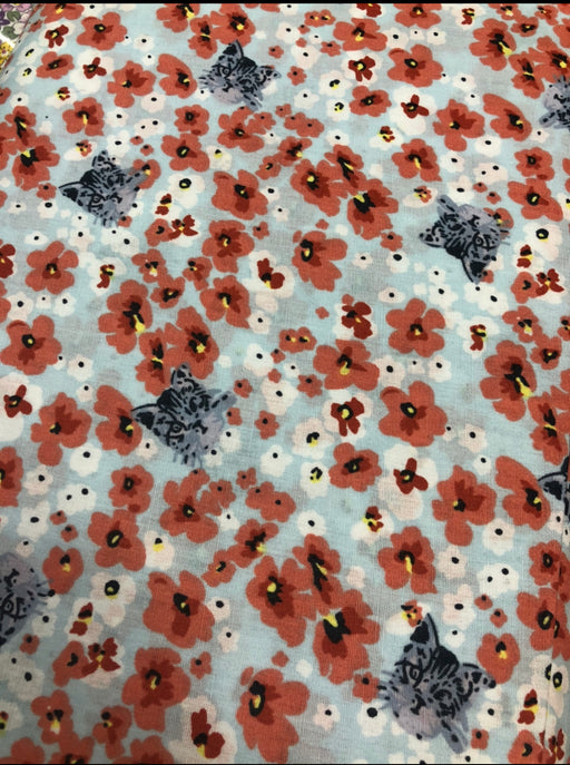 100% Cotton Poplin Fabric x 110cm - Poppy and Cats