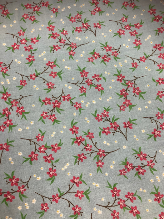 1 Metre Pink Blossom Polycotton Fabric on Baby Blue Background x 110cm / 43" T225