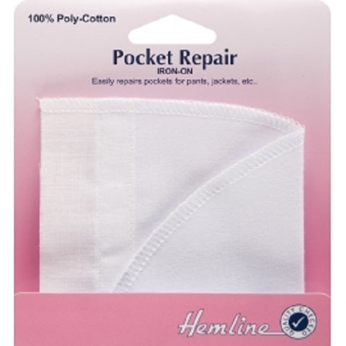 Iron-On Pocket Repair- White - 18cm x 18cm