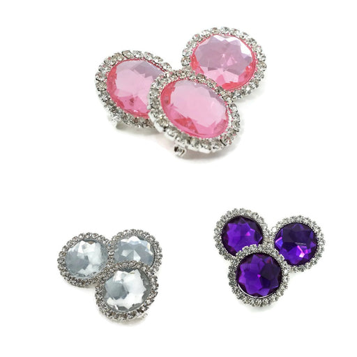 3 x Gemstone & Diamante  Brooches x 22mm - Pink,  or Clear