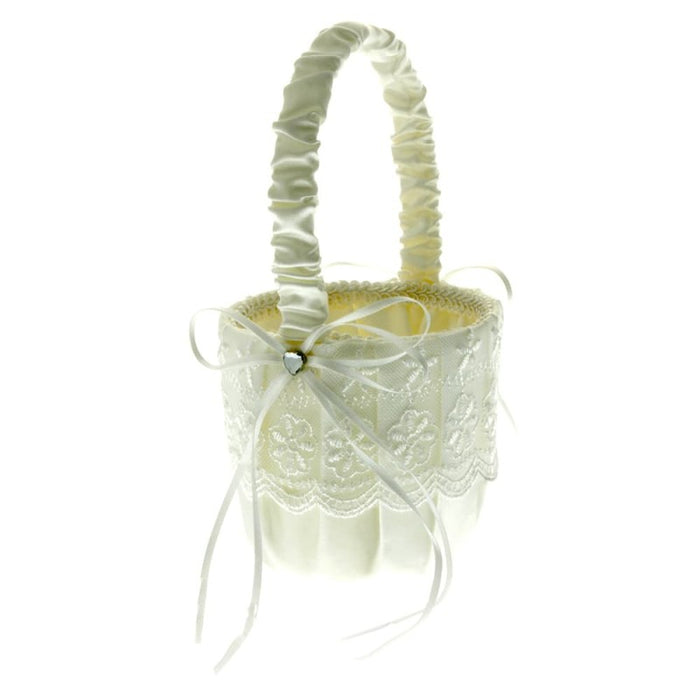 Lace Flower Girl Bag - White (12cm diameter x 22cm long) LF0112