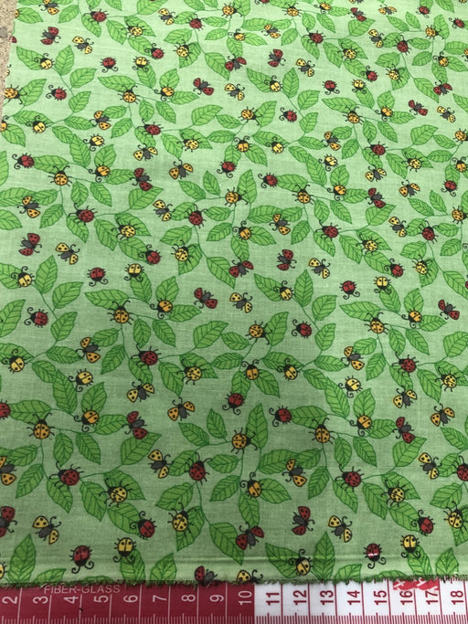 Polycotton Ladybirds on Green Leaves Background 45" Width T204