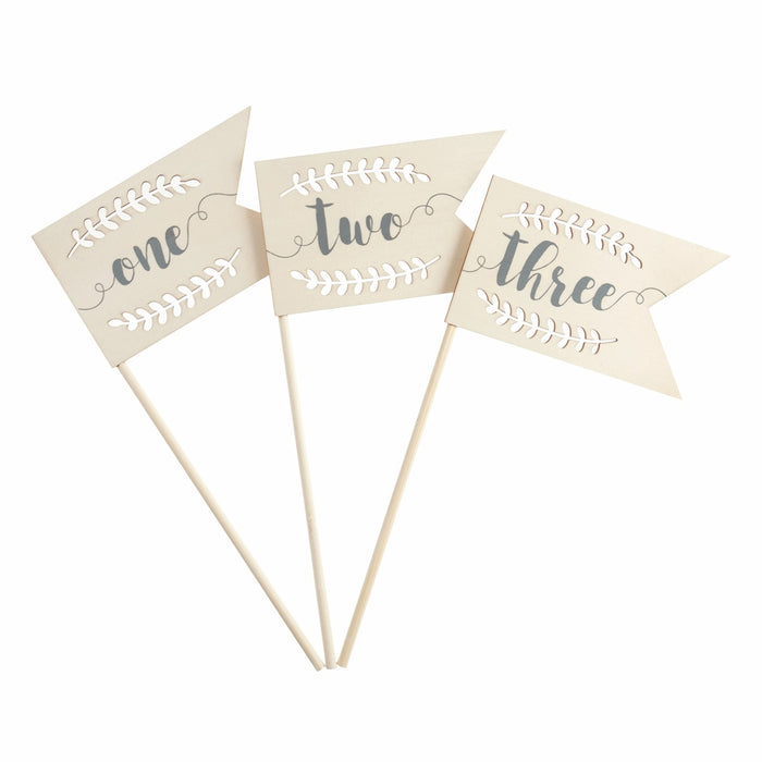 Wooden Flag Table Numbers with Laurel Cut-Out:  Numbers 1-12