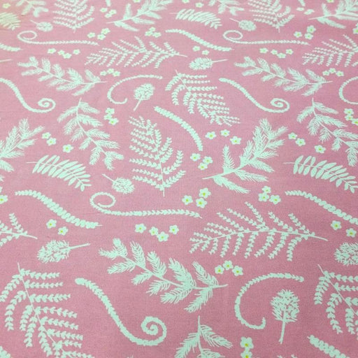 100% Cotton Leaf Print Fabric x 112cm / 45" - Pink