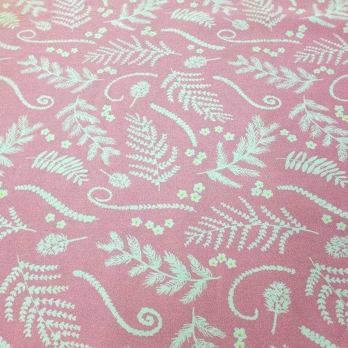 100% Cotton Leaf Print Fabric x 112cm / 45" - Pink