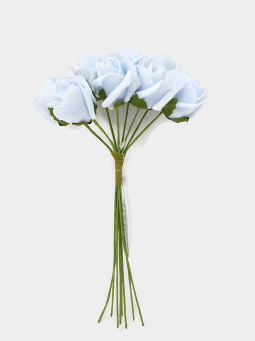 8 Head Foam Rose Bud Bunch - Light Aqua