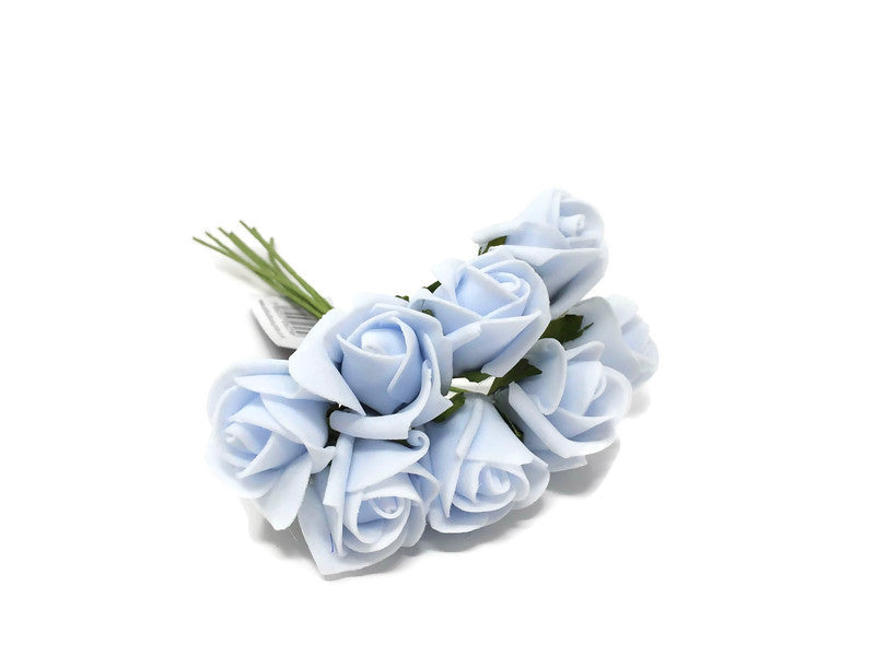 8 Head Foam Rose Bud Bunch - Light Aqua