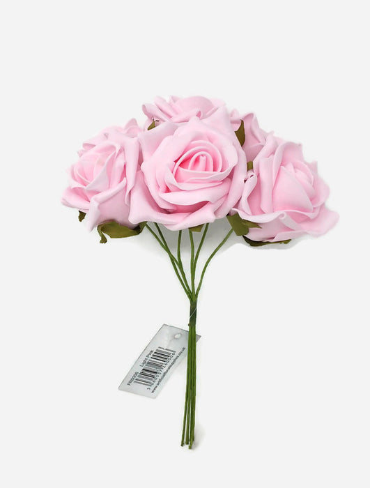 6 Head Foam Rose Bunch - Light Pink