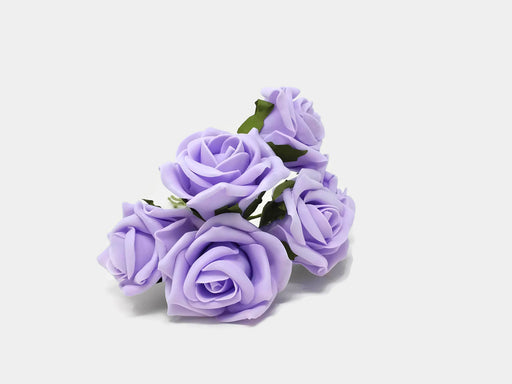 6 Head Foam Rose Bunch - Lilac