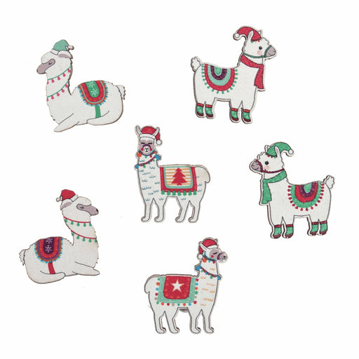 Craft Embellishment - Wooden Festive Llama - Pack of 6