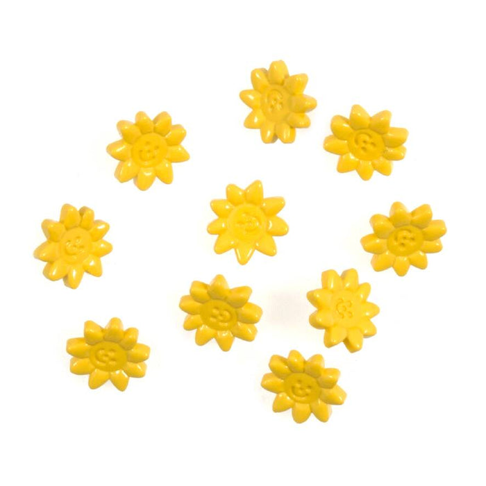 Novelty Craft Buttons, Happy Yellow Flowers, Pack of 10
