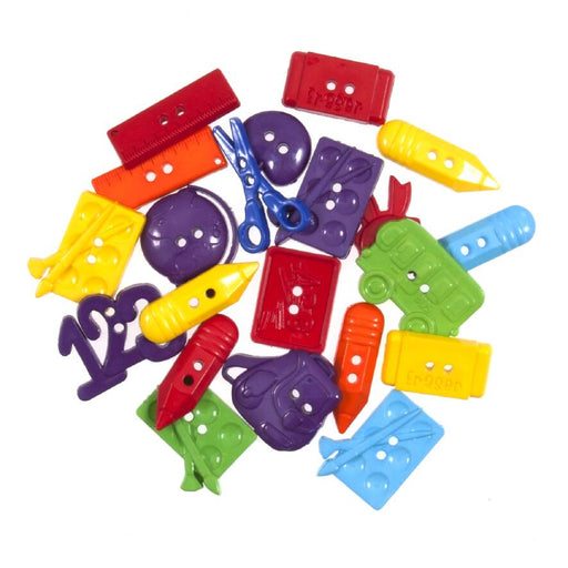 Novelty Craft Buttons - Bright School Items - 20g Pack 