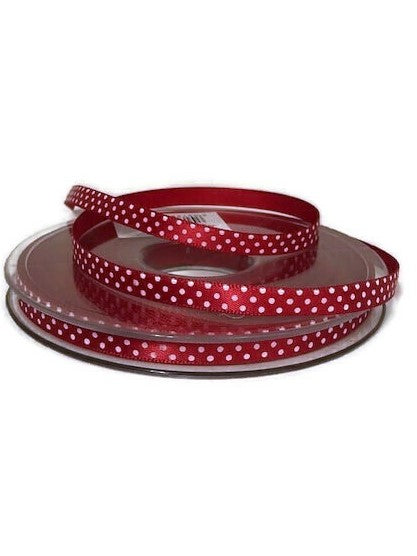 Polka Dot Ribbon 7 mm - Red - 25 Metres
