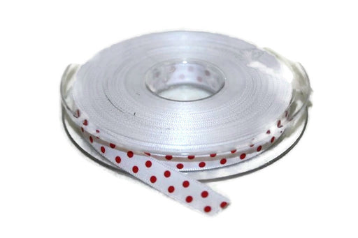 10mm x 20m White with Red polka dots Ribbon