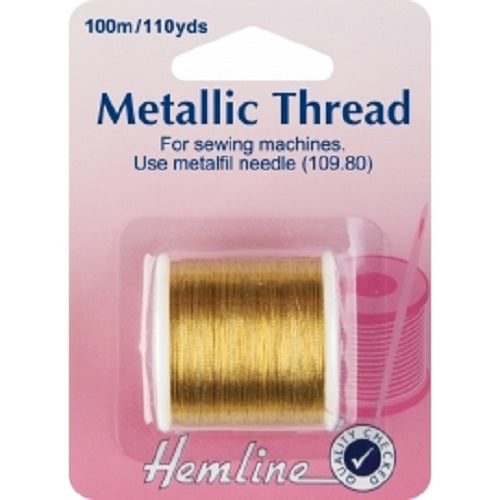 Hemline Metallic Thread for Sewing Machines x 100m - Gold