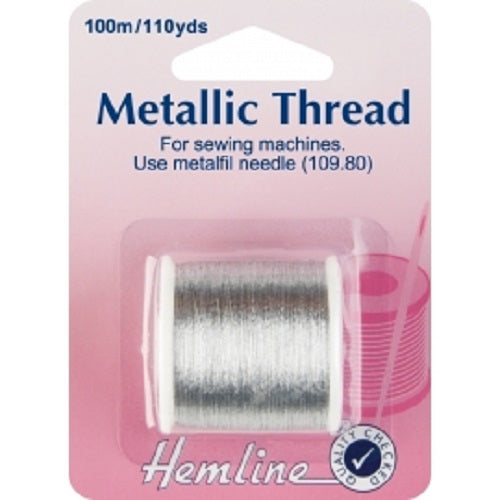 Hemline Metallic Thread for Sewing Machines x 100m - Silver