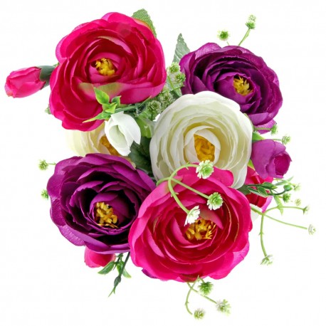 7 Head Mini Ranunculus Bush - Purple, Pink & Cream 