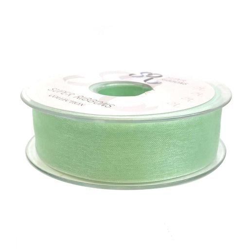 Mint 25mm Woven Edge Organza Ribbon 25m