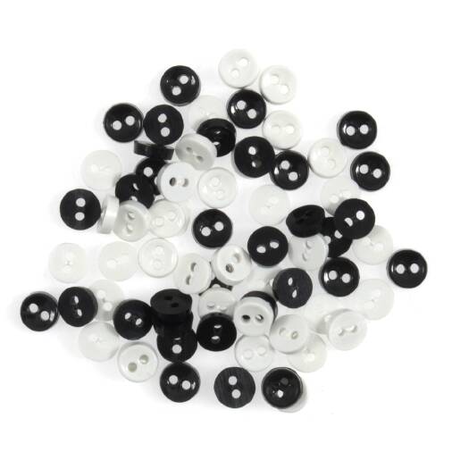 7mm Small Craft Buttons - 4g Random Mix of Monochrome Black & White Shades