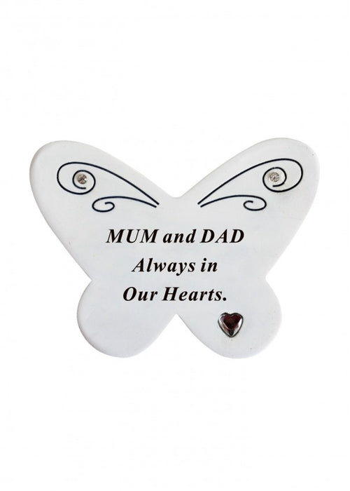 Diamante Butterfly Memorial Resin Stone - Mum and Dad