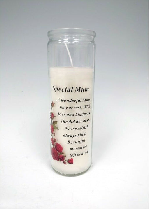 Glass Vase Memorial Candle - Length 18cm - Special Mum