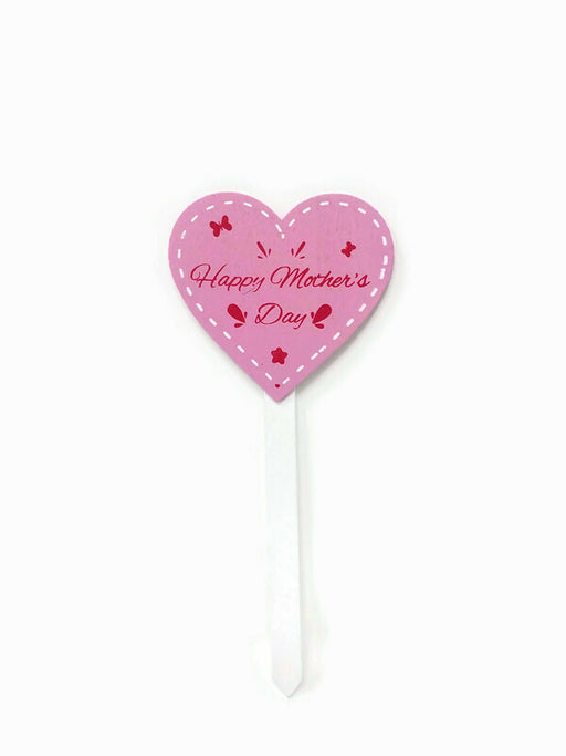 Happy Mothers Day Wooden Pink Heart Pick x 12