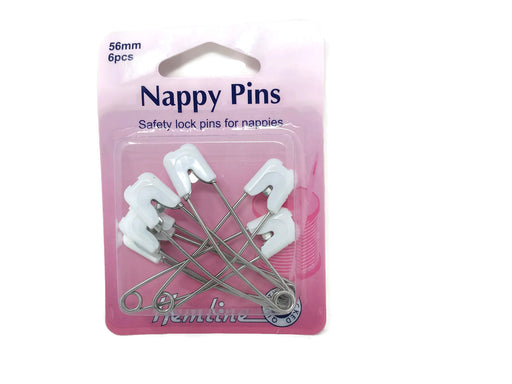 White Nappy Safety Pins x 56mm - 6pcs