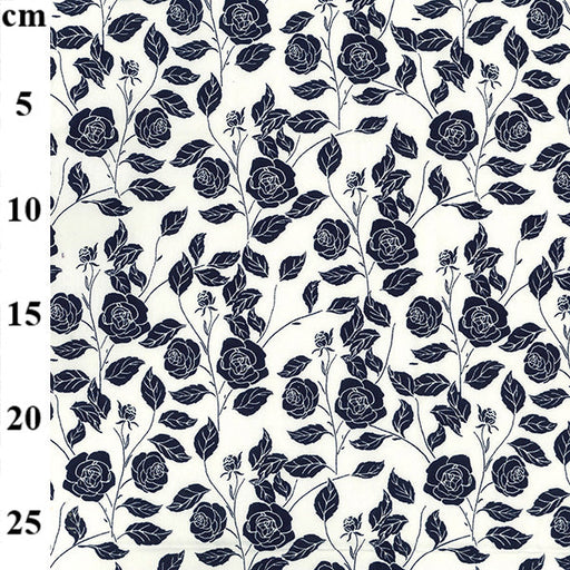 1m navy 100% Cotton Poplin Rose Vine Fabric