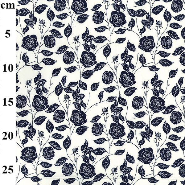 1m navy 100% Cotton Poplin Rose Vine Fabric