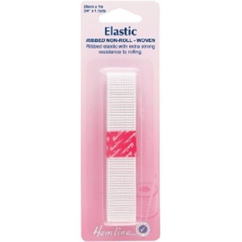 Ribbed Non-Roll Woven Elastic 20mm x 1mtr - White