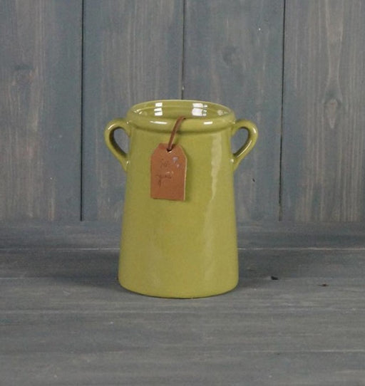 Olive Ceramic Vase with Handles x 18cm
