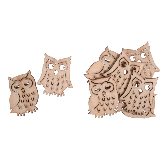 Natural Craft Embellishment - Wooden Owls x 8