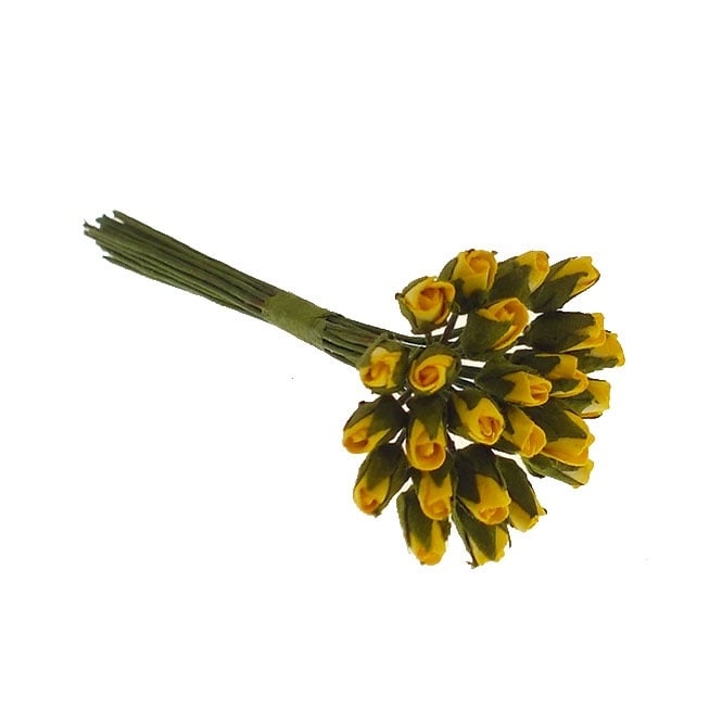 3mm Paper Miniature Rose Buds x 24 Stems - Yellow