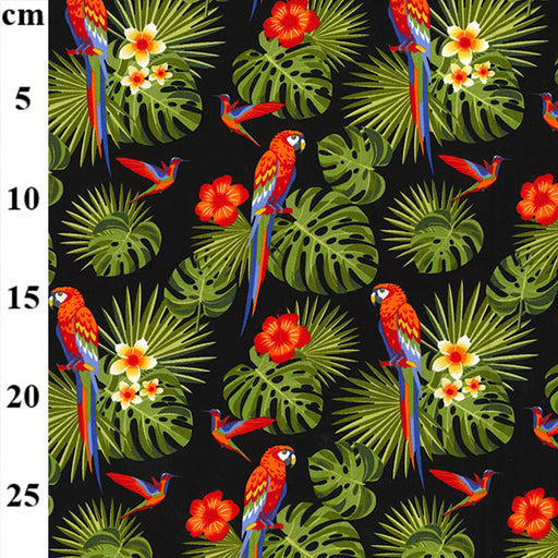 100% Cotton Poplin Tropical Flower and Parrot Fabric x 112cm / 44"