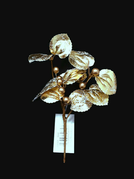 Sparkling Leaf & Berry Pick x 19cm - Gold