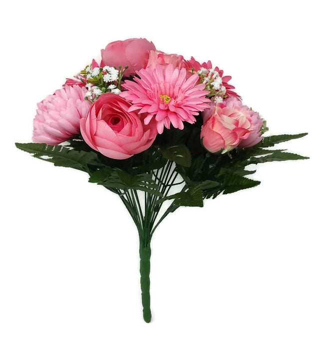 22 Stem Rose Gerbera & Ranunculus Flower Bush  - Coral/Pink