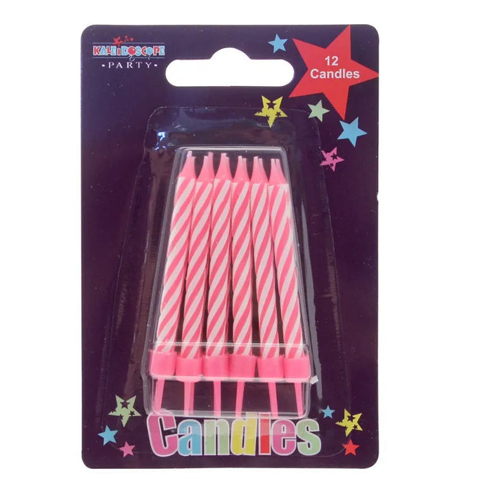 Pink Stripe Party Candle (Pack of 12)