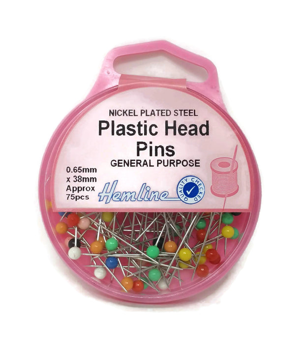 Hemline Colourful Plastic Head Pins - Length 38mm x Shaft 0.65mm