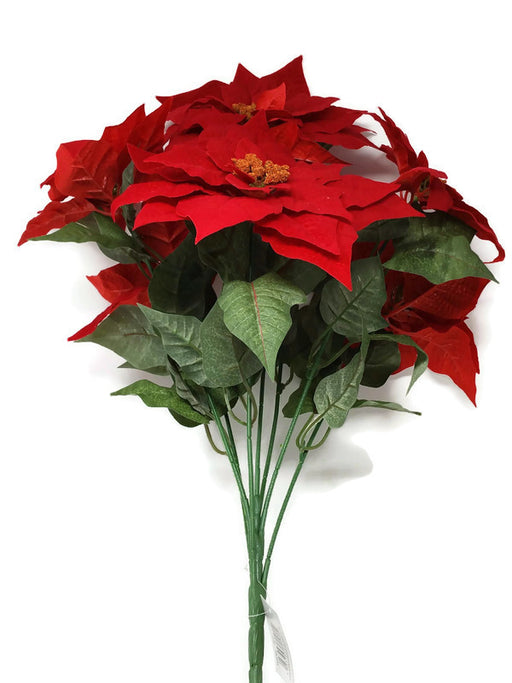7 Head x 20cm Red Poinsettia Bush - Height 60cm