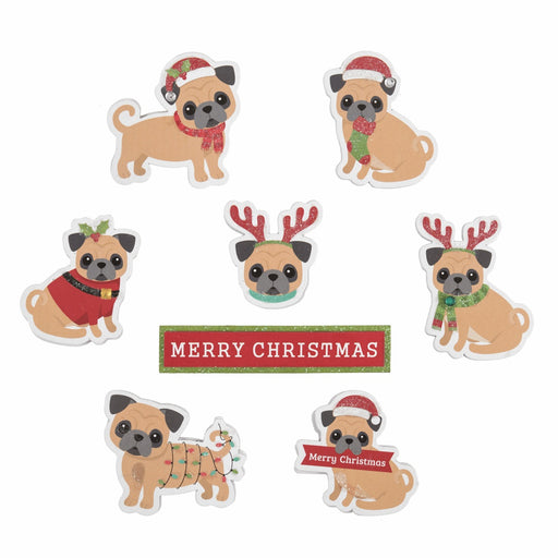 Festive Animal Friends Sticker x 8 - Pugs