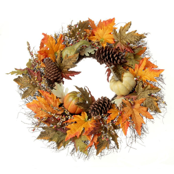 Maple & Pumpkin Wreath - Orange, Green and Brown x 60cm