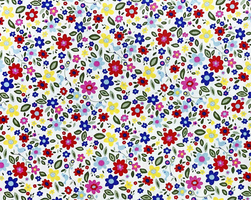 1 Metre  Spring Multi Coloured Small Floral on Ivory Background 100% Cotton Fabric x 112cm / 44"