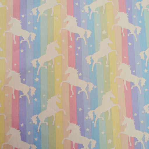 1 Metre 100% Cotton Poplin Pastel Unicorns - Rainbow Colour Fabric x 112cm / 44"